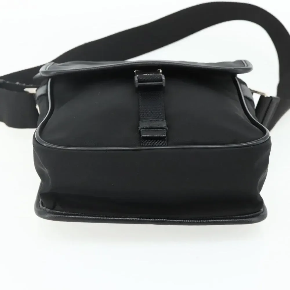 Prada Nylon Leather Shoulder Bag Black
